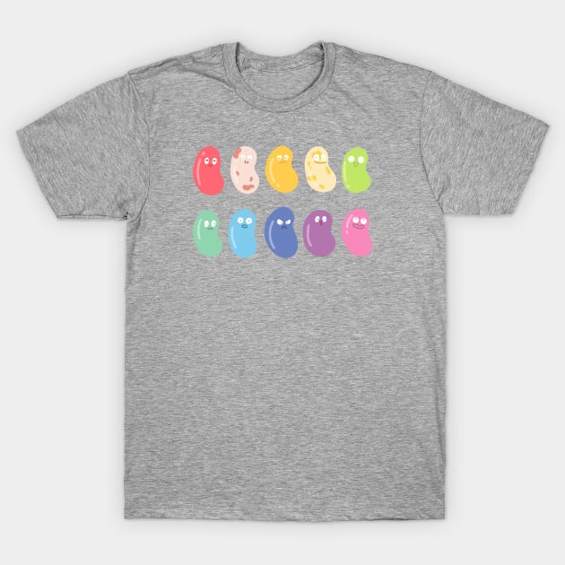 Rainbow jelly beans with funny faces T-Shirt by ballooonfish